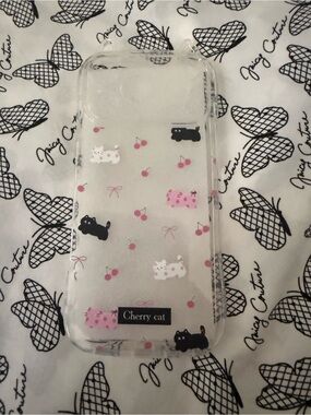 Clear Cherry Cat Phone Case with Pink & Black Accents